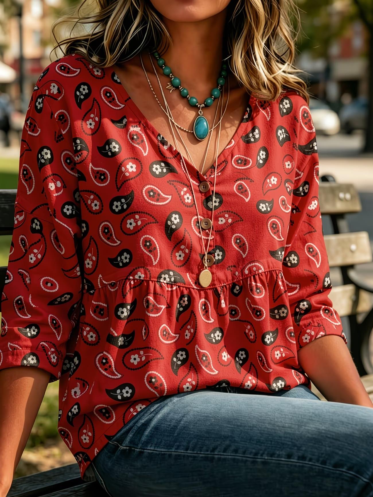 Sewing V - Blusa Feminina Vermelha com Estampa Floral