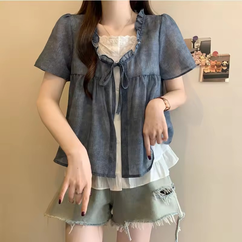 Camisa de renda falsa de duas  - Sewing V avaliação e preço