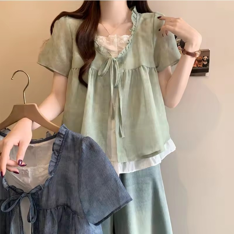 Camisa de renda falsa de duas  - Sewing V avaliação e preço